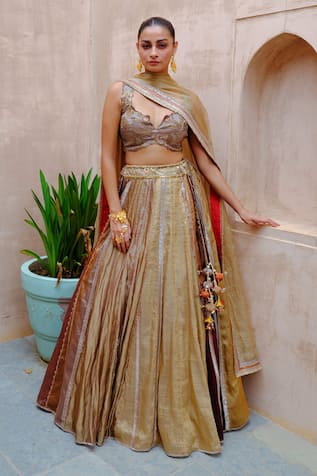 Patchwork Vine Zardozi Embroidered Lehenga Set 