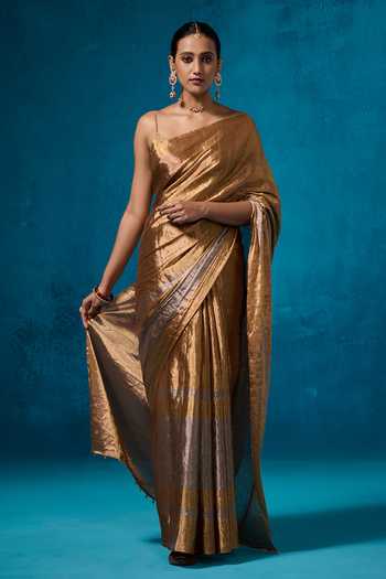 Dressfolk Gold Handwoven Tissue Saree Set with Running Blouse 