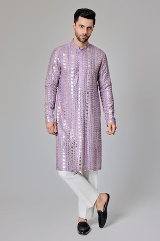 Chatenya Mittal Leather Patch & Mirror Vine Embroidered Kurta 