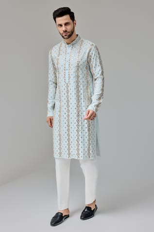 Chatenya Mittal Leather Patch & Mirror Vine Bloom Embroidered Kurta 