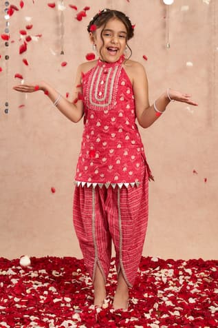 LIL DRAMA Floral Butti Pattern Kurta With Dhoti Pant 