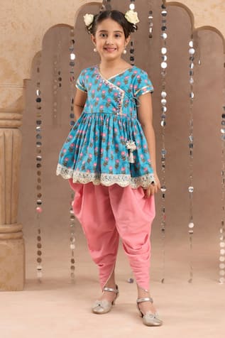 LIL DRAMA Floral Bud Print Peplum Kurta With Dhoti Pant 