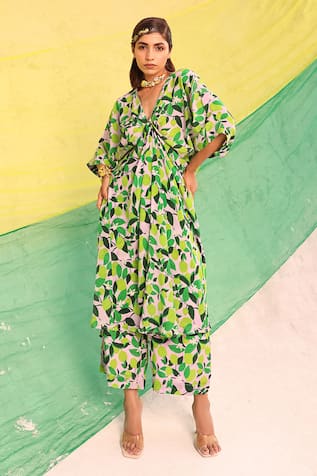 MEHER BY ISLIE Lemon Zest Print Kaftan & Pant Set 