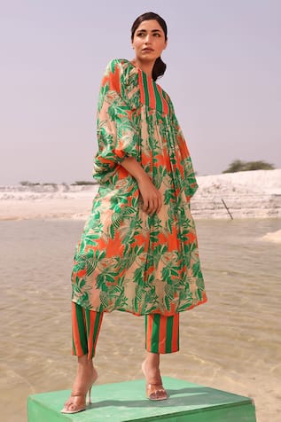 MEHER BY ISLIE Parrot Paradise Print Kurta & Pant Set 