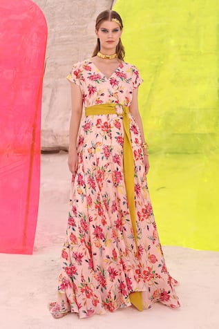 MEHER BY ISLIE Picaasso Botanical Print Gown 