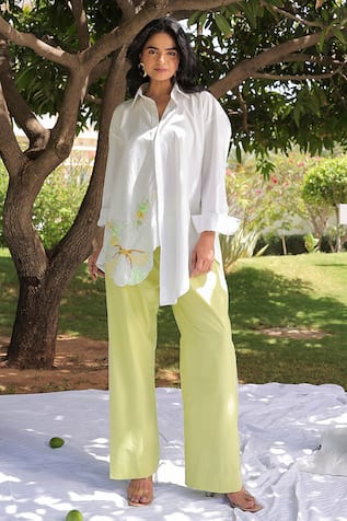 Meher By Islie Peony Frost High Low Shirt With Pant 