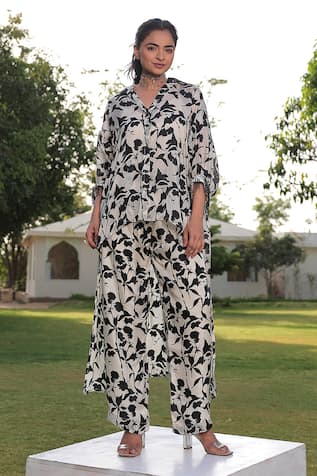 MEHER BY ISLIE Ebony Bloom Print Shirt & Pant Set 