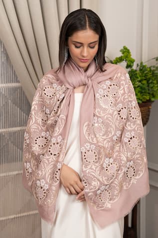 MAULI CASHMERE Floral Crest Embroidered Stole 