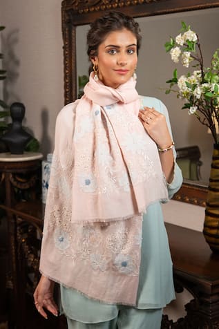 MAULI CASHMERE Floraison Embroidered Stole 