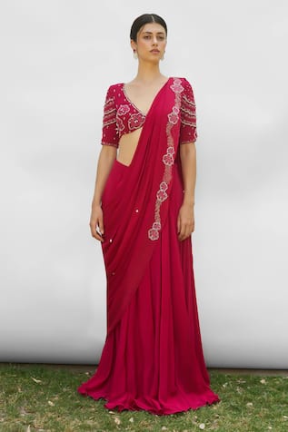 AMRTA by GUNEET KONDAL Embroidered Pleated Pre-Draped Saree Set 