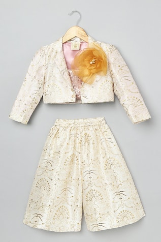 Floral Embroidered Crop Jacket & Culottes Set 