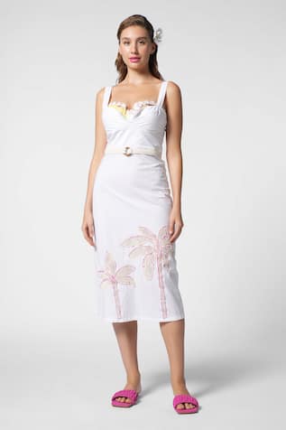 Ekastories Paradise Palm Tree Embroidered Midi Dress 