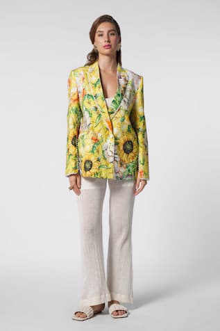 Ekastories Tropical Twilight Blossom Print Blazer 