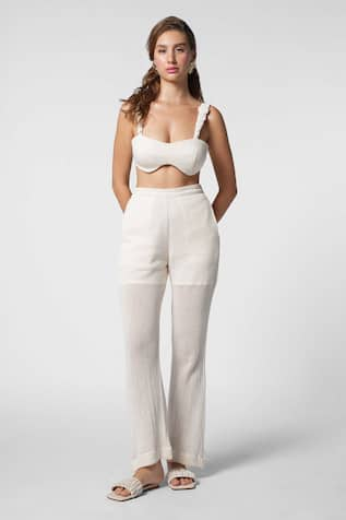 Ekastories Luxe Mesh Cotton Leisure Bootcut Pant 