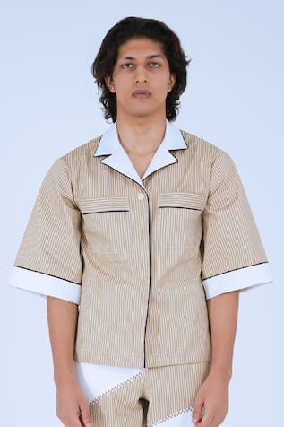 Leh Studios Fumi Striped Print Camp Collar Shirt 