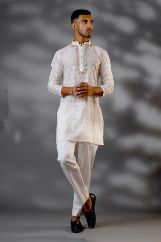 Floral Threadwork Kurta & Pant Set For Kids