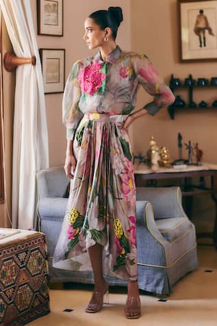 Floral Print Shirt & Skirt Set 