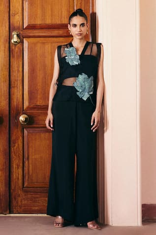 Embellished Applique Bib Pant Set 