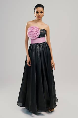 Brinda Sneha Odin Rosette Applique Gown With Belt 