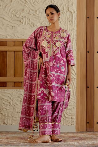 Sage Saga Mughal Floral Print Kurta Salwar Set 