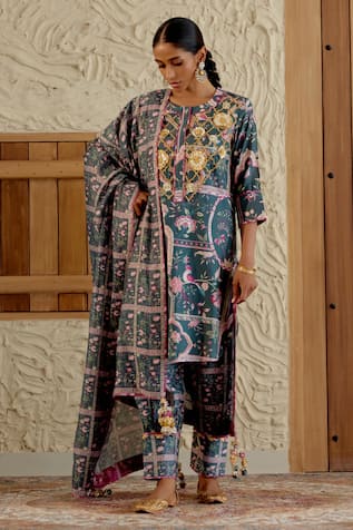 Sage Saga Morni Mughal Floral Print Kurta Salwar Set 