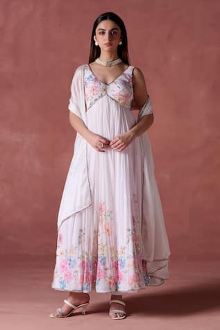 LASHKARAA Phoolbahar Print Aliya Cut Anarkali Set 