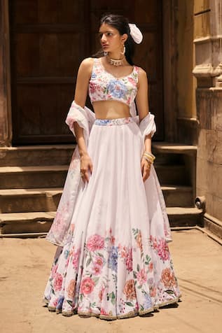 LASHKARAA Bloom Garden Print & Embellished Lehenga Set 