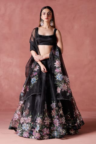 LASHKARAA Petunia Garden Print & Embellished Lehenga Set 