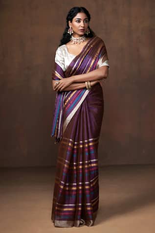 Dressfolk Zari Stripe Tissue Saree with Running Blouse 