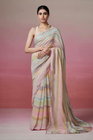 Dressfolk Multi Color Woven Saree with Running Blouse 
