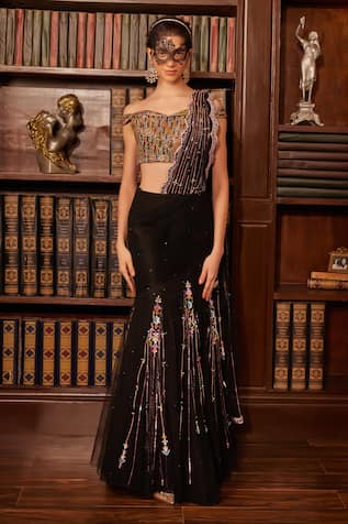 Cherie D Paradox Noir Embroidered Pre-Draped Saree With Blouse 