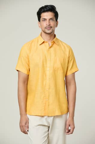 Aryavir Malhotra Solid Half Sleeves Collared Linen Shirt 