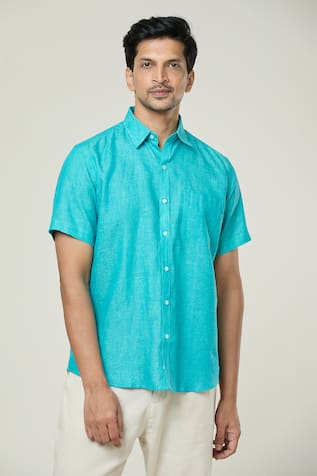Half Sleeves Collared Linen Shirt 