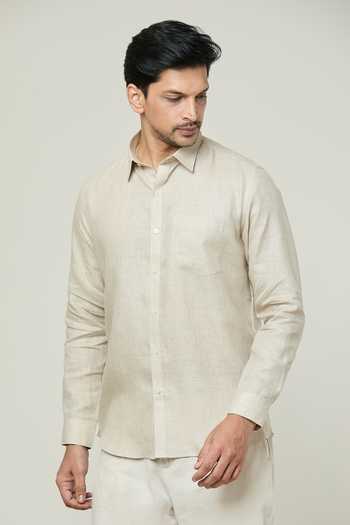 Aryavir Malhotra Plain Full Sleeves Linen Shirt 
