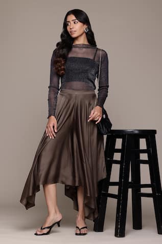 Ritu Kumar Solid Asymmetric Draped Pant 