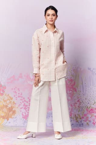 Blush Blossom Checks Print Shirt With Trouser 