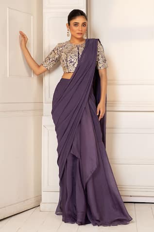 Oshi By Shikha Zari Embroidered Blouse With Pre-Draped Saree 