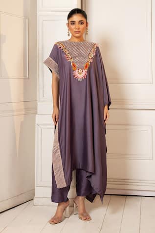 Oshi By Shikha Silk Zardosi Embroidered Asymmetric Kaftan With Pant 