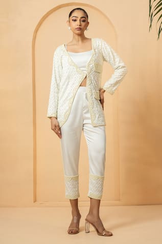 Quench A Thirst Pearl Embellished Blazer & Trouser Set 