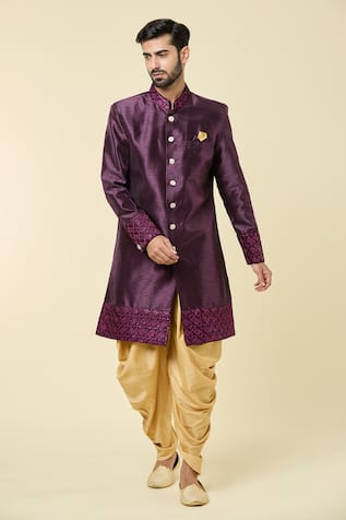Embroidered Border Sherwani With Peshawari Pant 