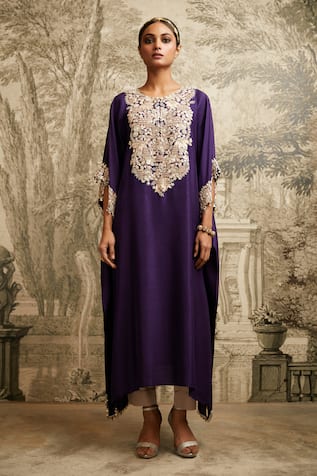 Prisho Silk Gota Embroidered Floral Kaftan With Pant 