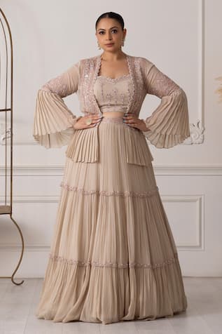 Raj Arora Embroidered Pleated Jacket Lehenga Set 