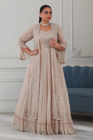 Raj Arora Embroidered Frilled Hem Anarkali With Jacket 