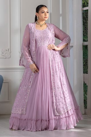 Raj Arora Pleated Embroidered Anarkali With Jacket 