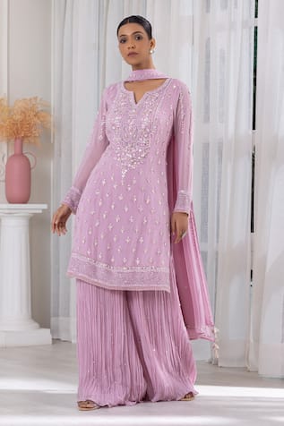 Raj Arora Cutdana & Pearl Embroidered Kurta Sharara Set 