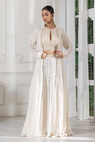 Mirror & Pearl Embroidered Jacket Sharara Set 