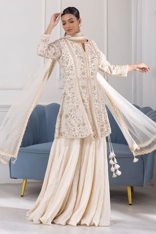 Raj Arora Floral Embroidered Kurta Sharara Set 