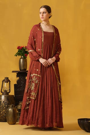 ABSTRACT BY MEGHA JAIN MADAAN Applique Embroidered Anarkali 