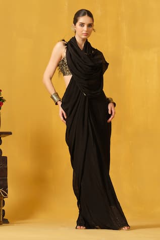 ABSTRACT BY MEGHA JAIN MADAAN Pre-Draped Saree With Embellished Blouse 