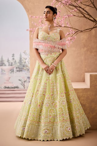 Aneesh Agarwaal Persian Bloom Embroidered Bridal Lehenga Set 